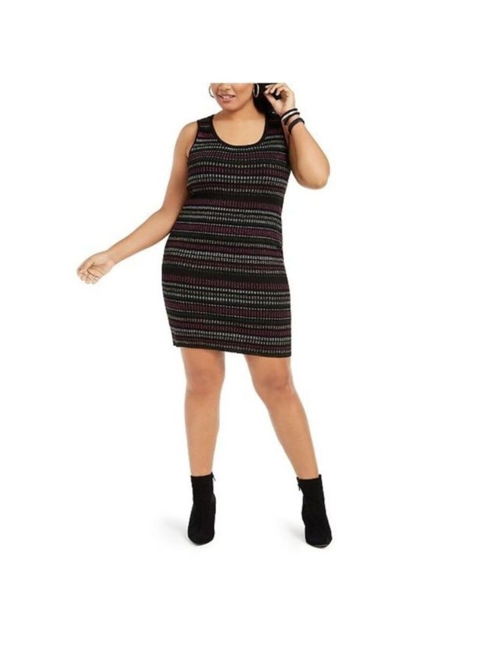 Planet Gold Plus Derek Heart Trendy Metallic-Stripe Bodycon Dress